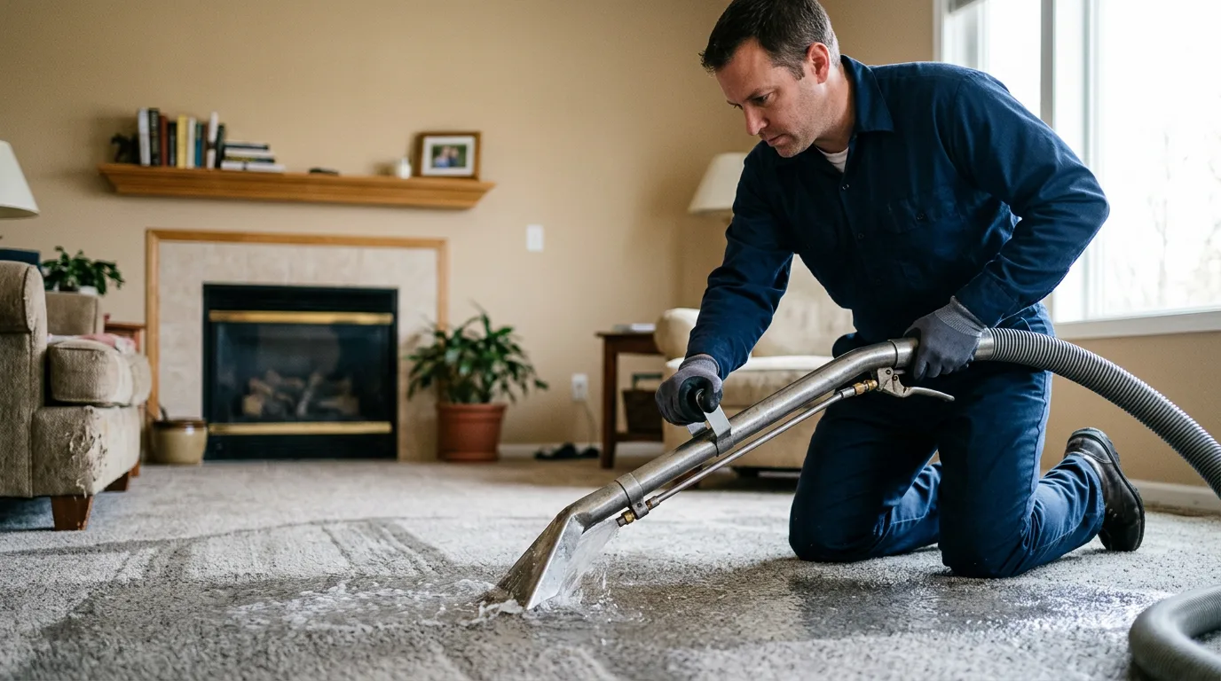 Water damage restoration technician working near Okemah, OK